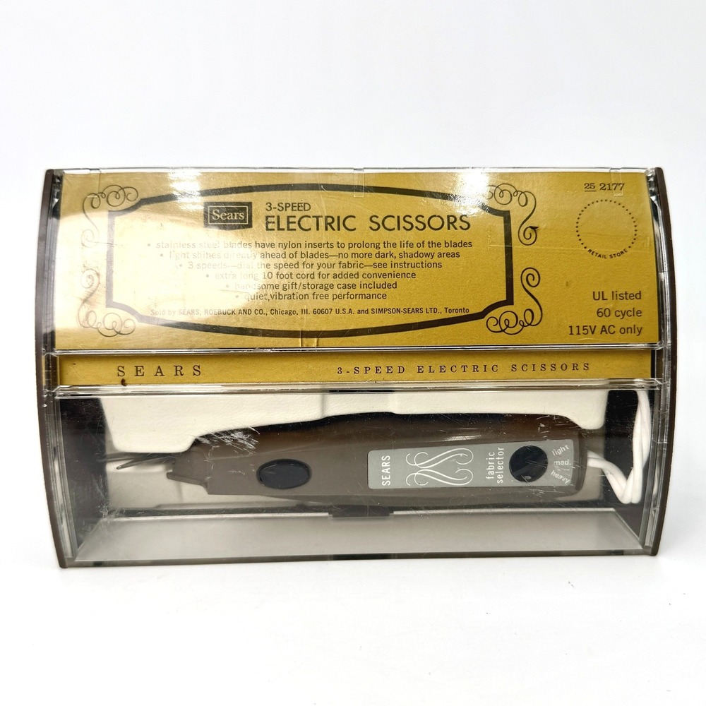 Vintage Sears 3-Speed Electric Scissors Model 25 2177 Brown with Case USA Made